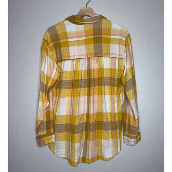 Pilcro Anthropologie Butter Yellow/Pink Plaid Button Down Shirt Size Small - Picture 6 of 6